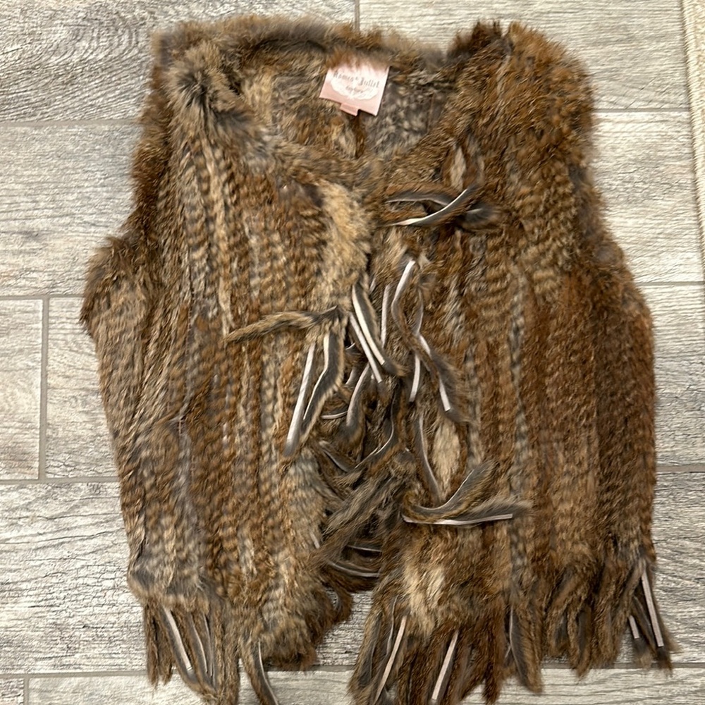 Romeo & Juliet Couture Brown Fur Vest with Fringe